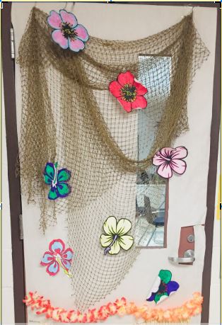 Ms.Huesermann said she let her students pick the theme of the door. They thought it would be a good idea to decorate the door hawaiian style. She got a lot of help from her students for the ideas and the details put into the decoration; they borrowed materials from the theater department. “The time to decorate the door took a total of three days with an additional 30 minutes each day,” Ms.Huesermann stated.