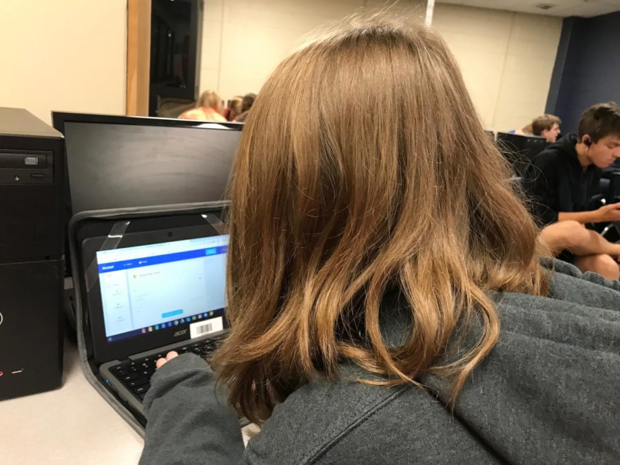 Hailey Smith (23) studies on a computer for an upcoming test.