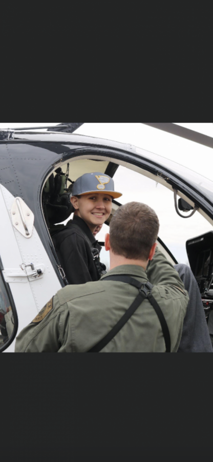 Sullivan “Sulley” Menne (‘20) got the opportunity to ride in a helicopter during his battle with cancer. He was so excited and his family was so honored that they got to do that.
