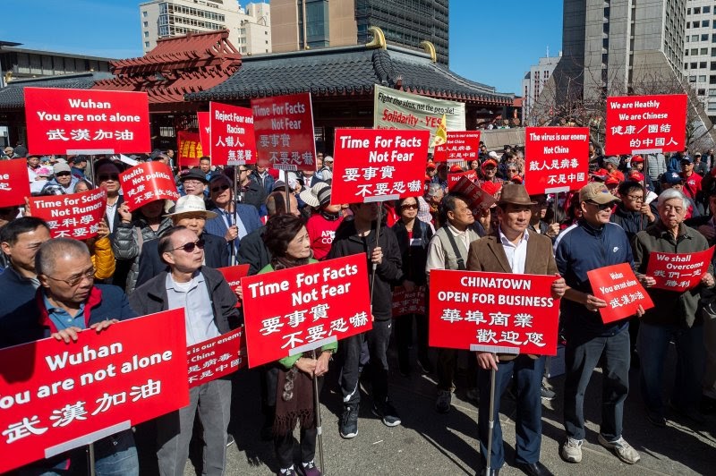 Hundreds of people are participating in a rally in support of the Chinese and people around the world fighting against the Coronavirus. The protest seen here calls for the understanding of communities and support of businesses in the United States.
