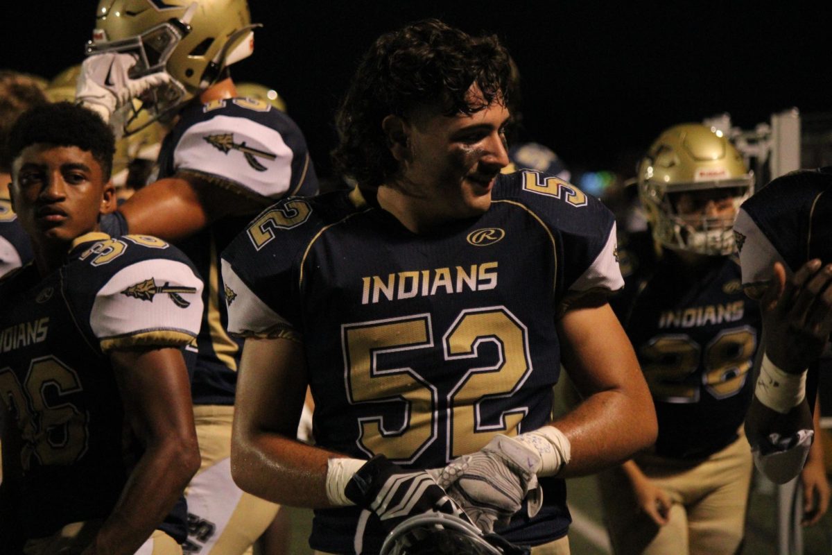 Joe Fogarty (24) shows his joy while playing under the Friday Night Lights.