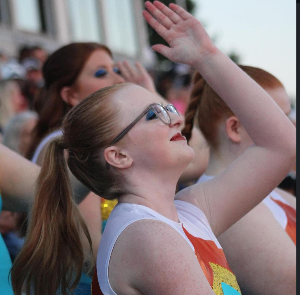 Go Big Blue! Jamieson Dreyer (‘25) claps along to the band's music. “Since we can't have flags in the stands, we like to do fun little clapping routines to the pep songs the band plays,” Dreyer said.